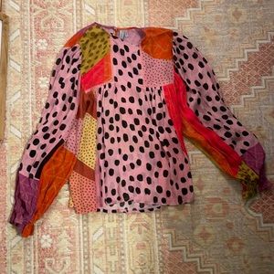 Anthropologie Pink and Orange Miranda Peasant Patchwork Blouse